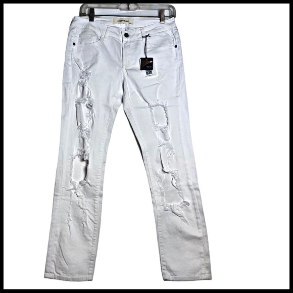 NWT HIDDEN JEANS DISTRESSED WHITE BOYFRIEND SLIM - Picture 6 of 7